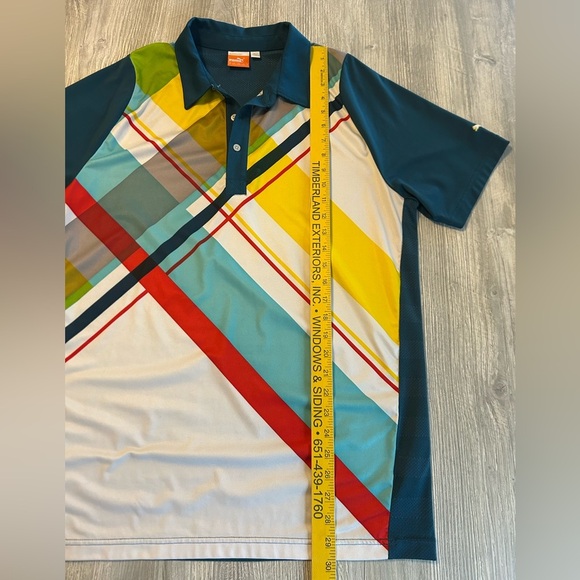 Puma Mens Golf Duo Swing Graphic USP Polo Multicolor Geometric Sz Medium Stretch - Picture 10 of 10